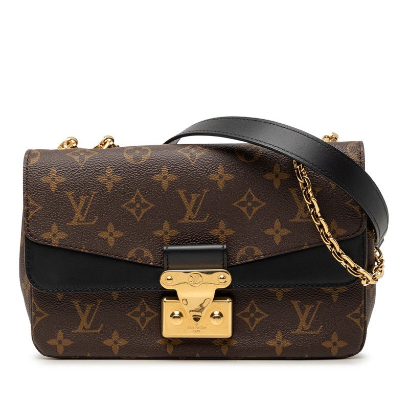 Louis Vuitton Monogram Sac Malso Chain Shoulder Bag Brown Black Leather
