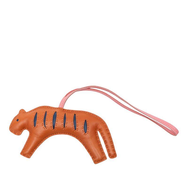 Hermes Loulou Tiger Bag Charm Brown Navy Pink Agno Milo