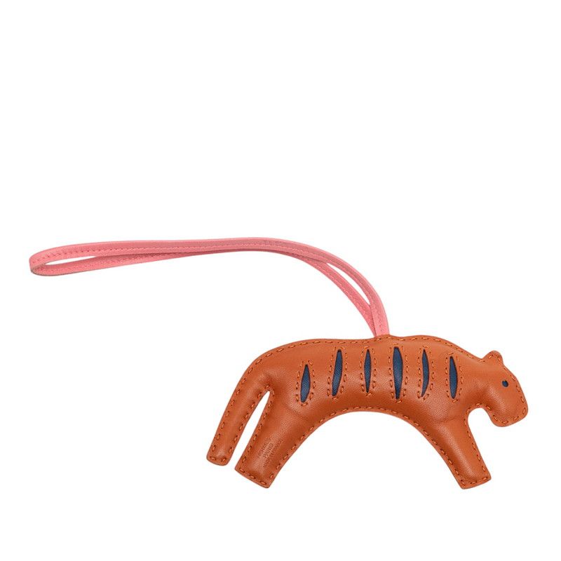 Hermes Loulou Tiger Bag Charm Brown Navy Pink Agno Milo — view 2