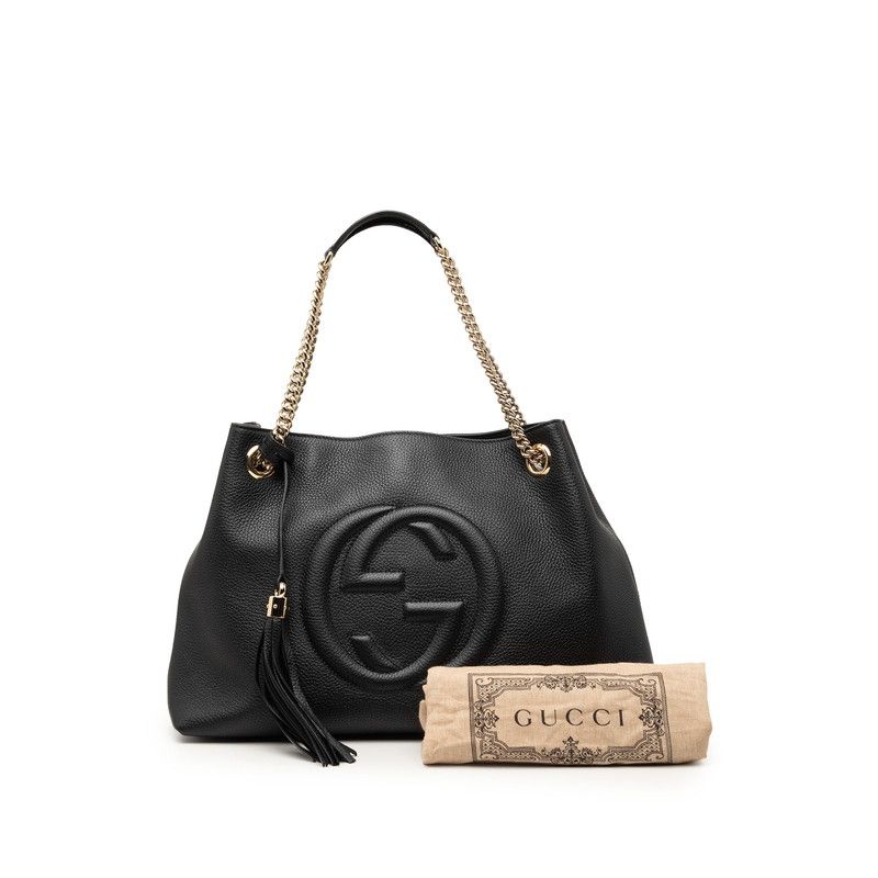 Gucci Interlocking Soho Chain Tote Shoulder Bag Black Leather — view 7