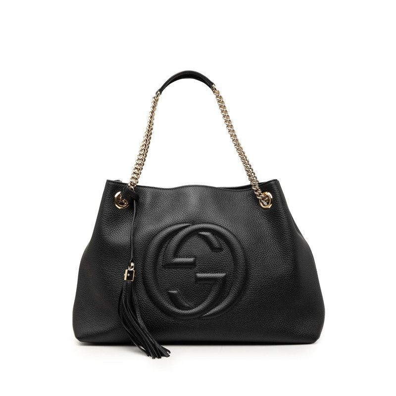 Gucci Interlocking Soho Chain Tote Shoulder Bag Black Leather