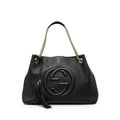 Gucci Interlocking Soho Chain Tote Shoulder Bag Black Leather