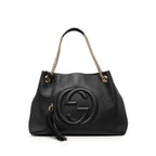 Gucci Interlocking Soho Chain Tote Shoulder Bag Black Leather