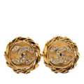Chanel CC Logo Chain Motif Round Earrings 23 Gold Rhinestone Plated