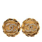 Chanel CC Logo Chain Motif Round Earrings 23 Gold Rhinestone Plated