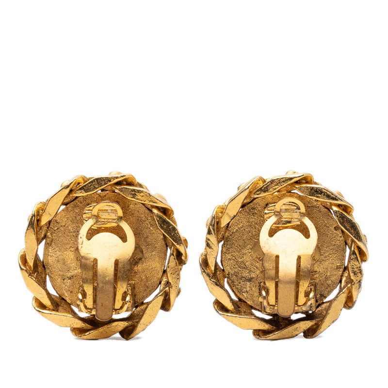 Chanel CC Logo Chain Motif Round Earrings 23 Gold Rhinestone Plated — view 2