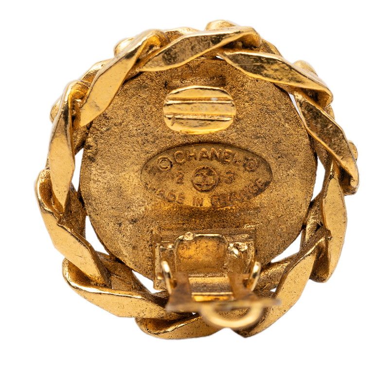 Chanel CC Logo Chain Motif Round Earrings 23 Gold Rhinestone Plated — view 3