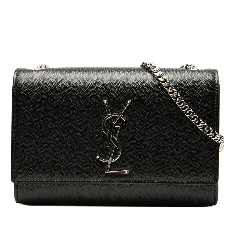 Saint Laurent Kate Small YSL Logo Chain Shoulder Bag Black Silver Leather
