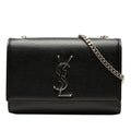 Saint Laurent Kate Small YSL Logo Chain Shoulder Bag Black Silver Leather