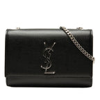 Saint Laurent Kate Small YSL Logo Chain Shoulder Bag Black Silver Leather