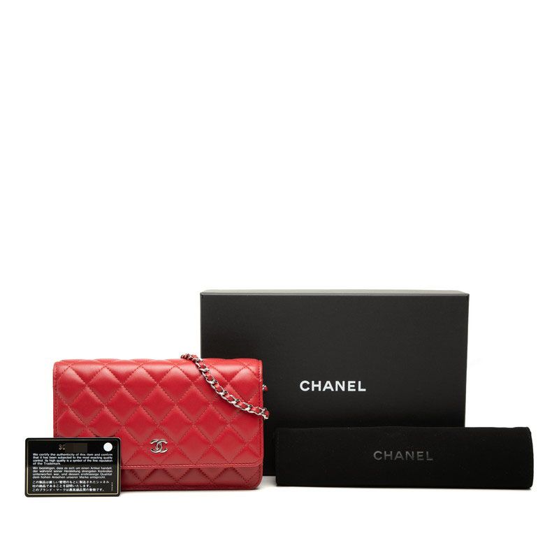 Chanel CC Logo Timeless Classic Chain Shoulder Bag Red Lambskin — view 7
