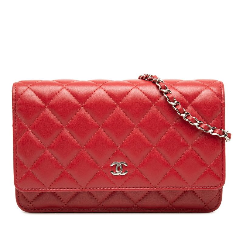 Chanel CC Logo Timeless Classic Chain Shoulder Bag Red Lambskin