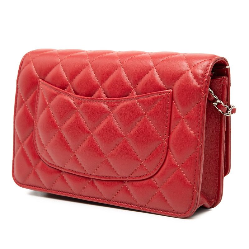 Chanel CC Logo Timeless Classic Chain Shoulder Bag Red Lambskin — view 2