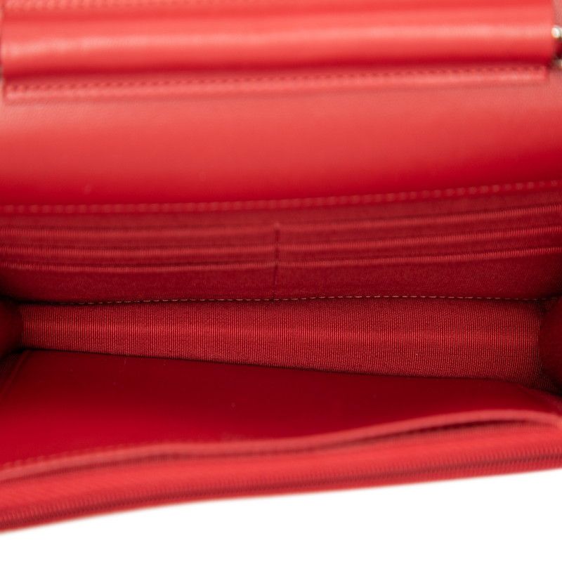 Chanel CC Logo Timeless Classic Chain Shoulder Bag Red Lambskin — view 4