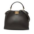 Fendi Peekaboo Mini 2-Way Shoulder Bag Dark Brown Leather