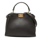 Fendi Peekaboo Mini 2-Way Shoulder Bag Dark Brown Leather