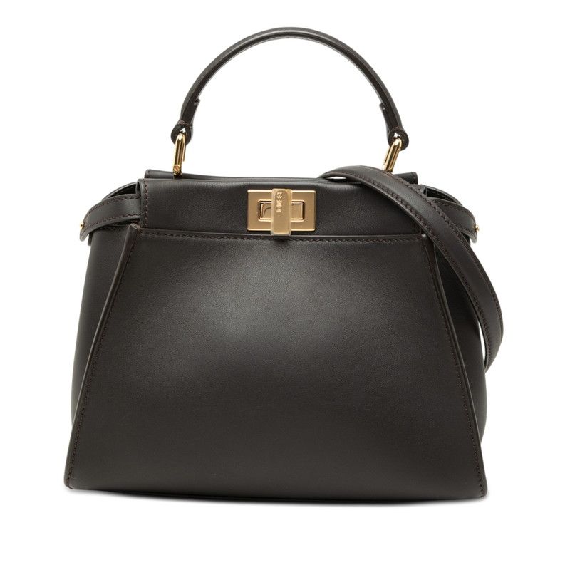 Fendi Peekaboo Mini 2-Way Shoulder Bag Dark Brown Leather
