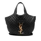 Saint Laurent Icare Maxi Shopping Quilted Tote Shoulder Bag Black Lambskin