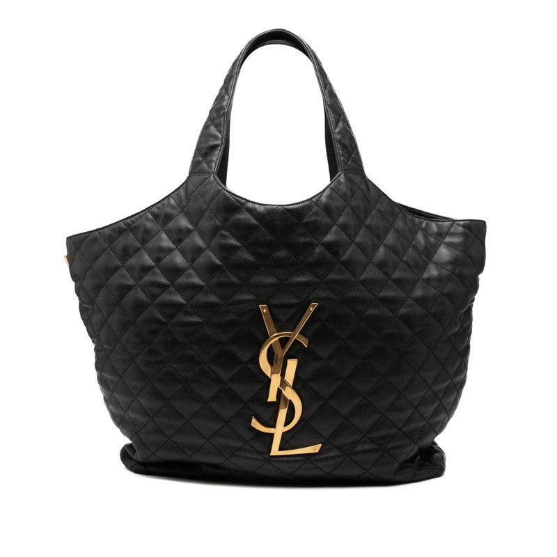Saint Laurent Icare Maxi Shopping Quilted Tote Shoulder Bag Black Lambskin