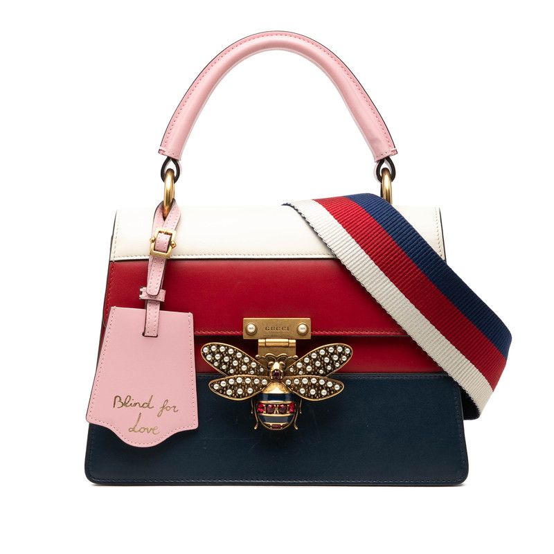 Gucci Queen Ma Galette Bee 2-Way Shoulder Bag Navy Ivory Red Pink Leather