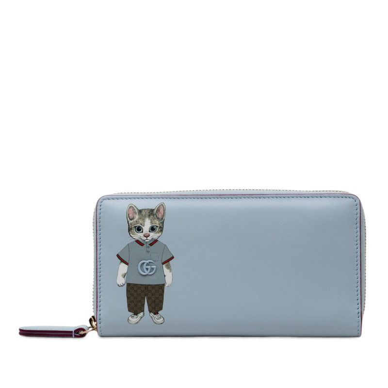Gucci Yuko Higuchi Zip Around Wallet Blue Multicolor Leather