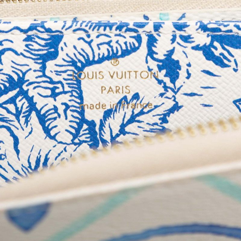 Louis Vuitton Monogram Tile Zippy Wallet Zip Around Rag White Blue Leather — view 5