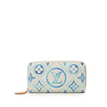 Louis Vuitton Monogram Tile Zippy Wallet Zip Around Rag White Blue Leather