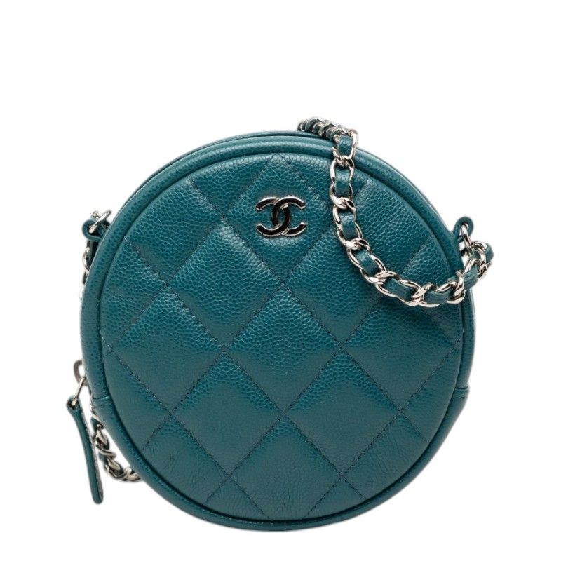Chanel Quilted CC Logo Mini Chain Classic Shoulder Bag Green Caviar Leather