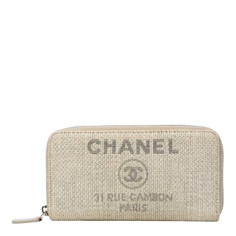 Chanel Deauville Line Zip Around Wallet Gray Tweed