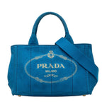 Prada Canapa 2-Way Shoulder Bag Blue Canvas