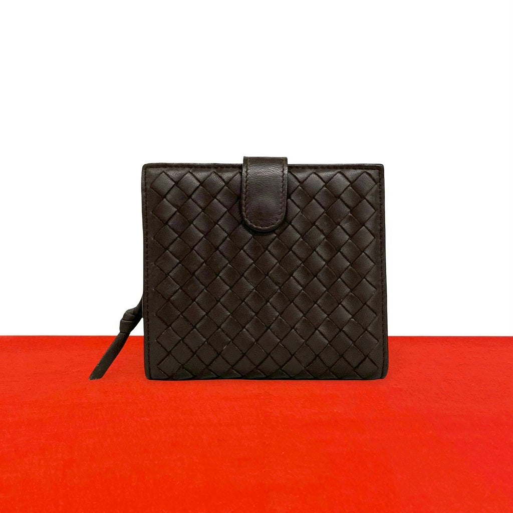 Bottega Veneta Intrecciato Leather Bifold Wallet Mini Card Case Brown