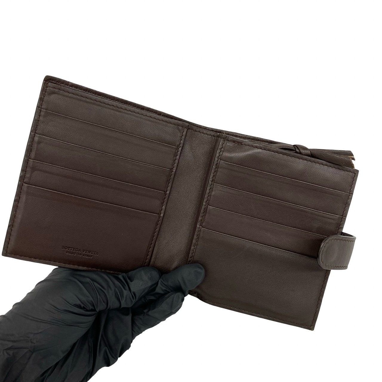 Bottega Veneta Intrecciato Leather Bifold Wallet Mini Card Case Brown — view 7
