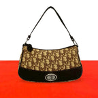 Dior Vintage Trotter Pattern CD Logo Canvas Leather Handbag Brown