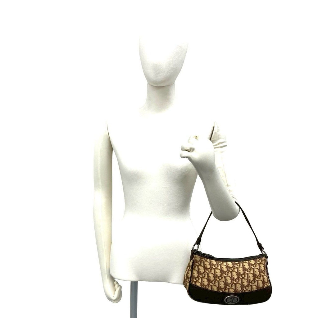 Dior Vintage Trotter Pattern CD Logo Canvas Leather Handbag Brown — view 2