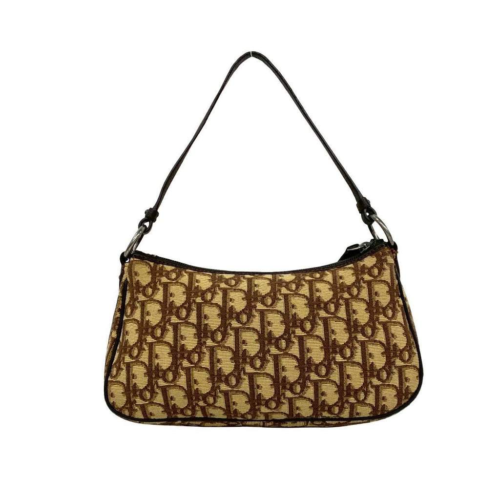 Dior Vintage Trotter Pattern CD Logo Canvas Leather Handbag Brown — view 3