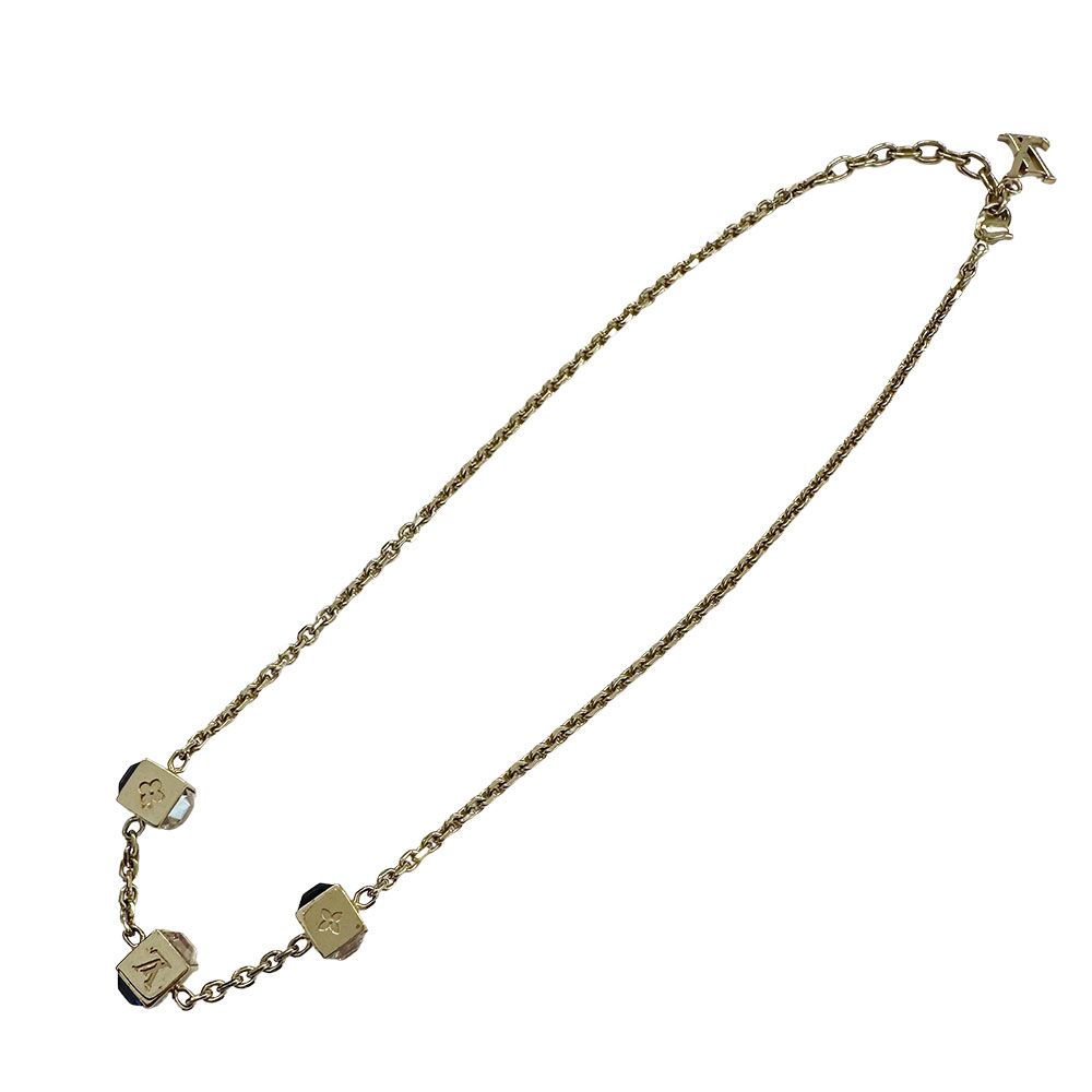 Louis Vuitton Necklace Collier Gamble Gold Blue Stone Cube Simple — view 3