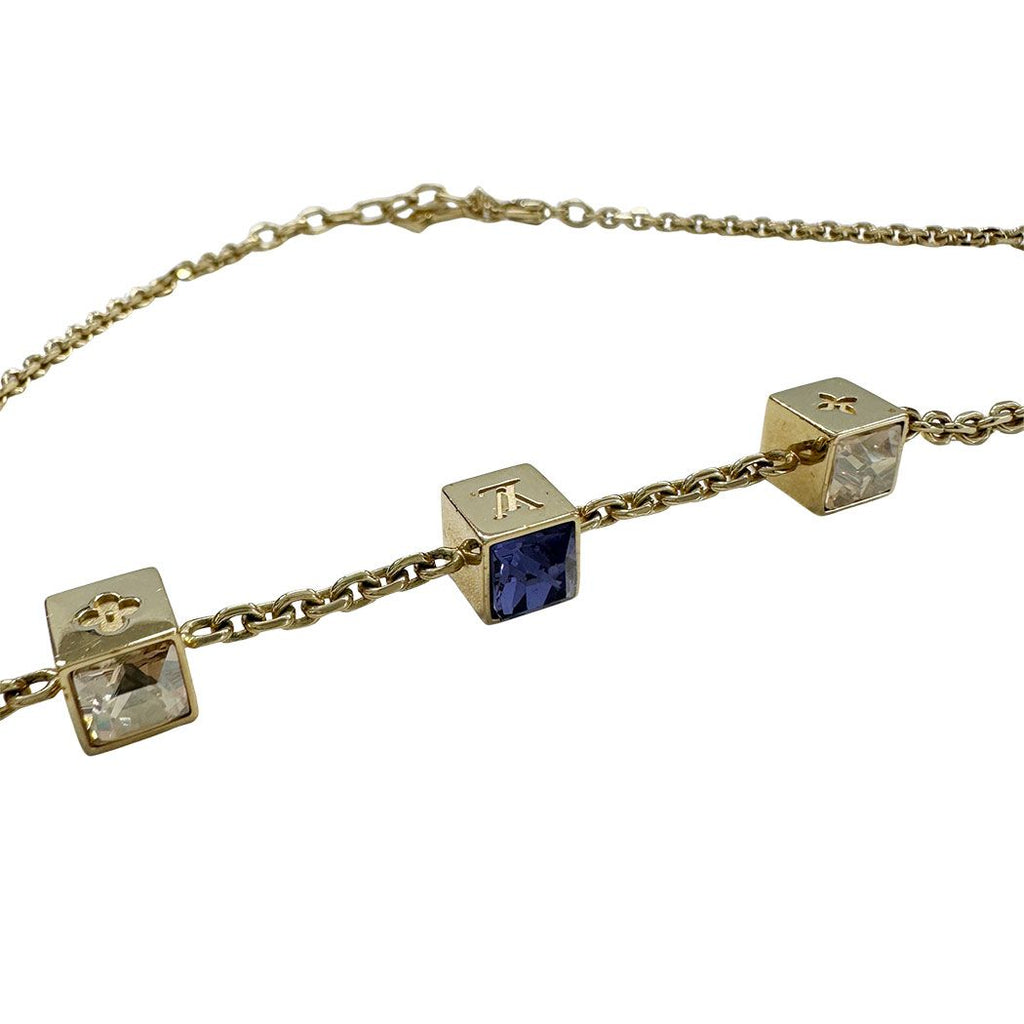 Louis Vuitton Necklace Collier Gamble Gold Blue Stone Cube Simple — view 2