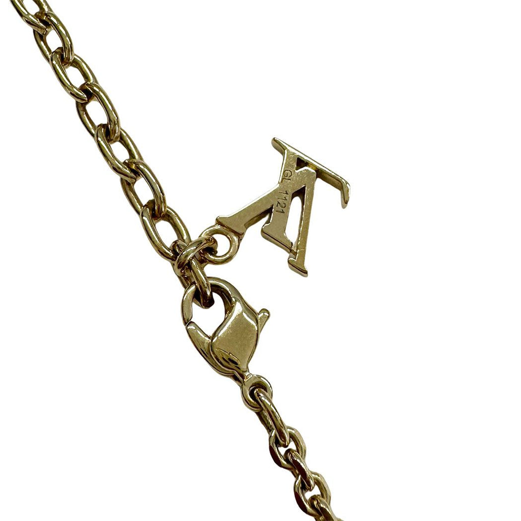 Louis Vuitton Necklace Collier Gamble Gold Blue Stone Cube Simple — view 5