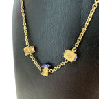 Louis Vuitton Necklace Collier Gamble Gold Blue Stone Cube Simple — view 7