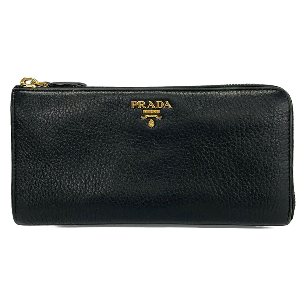 Prada Wallet Black L-shaped Zipper Leather