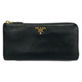 Prada Wallet Black L-shaped Zipper Leather
