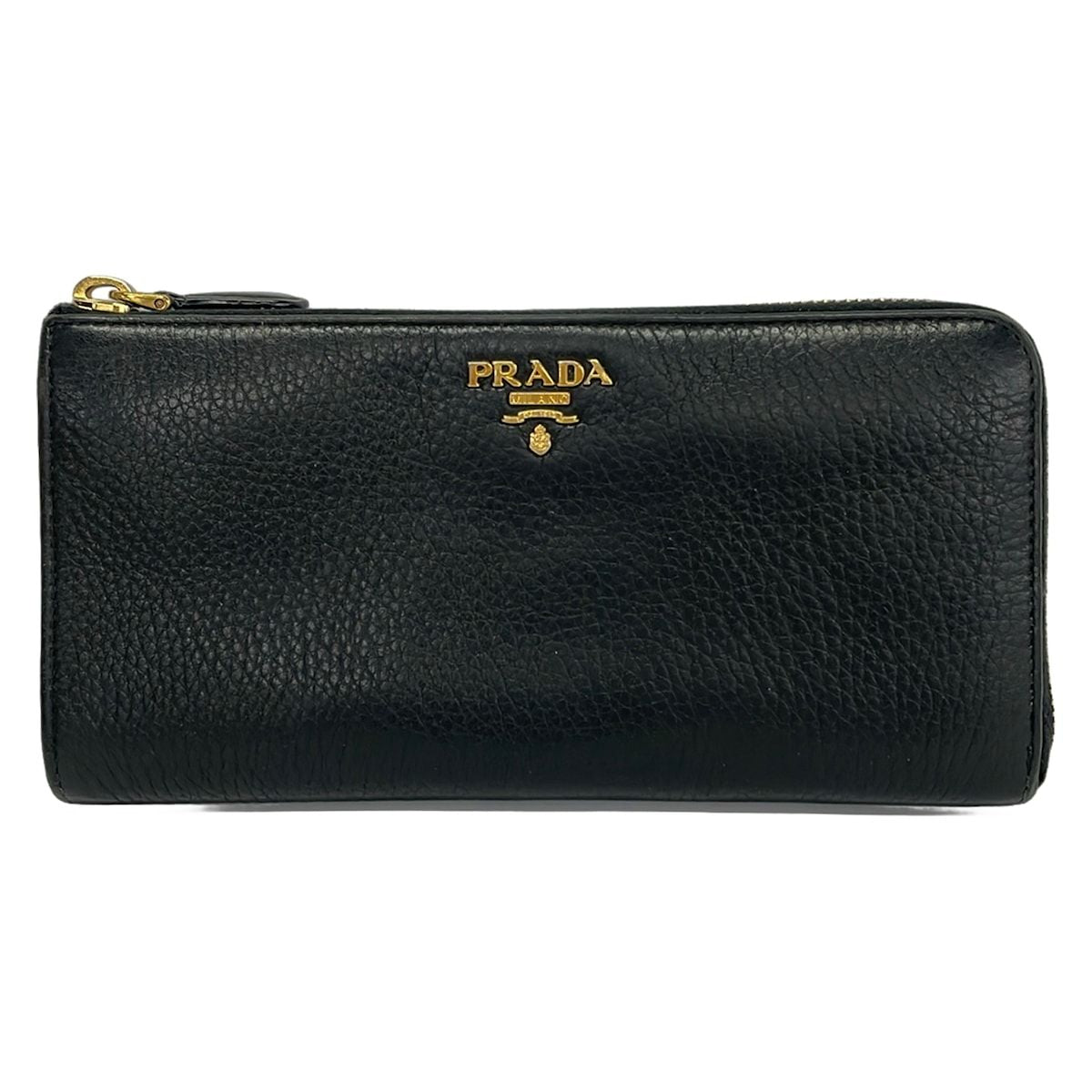 Prada Wallet Black L-shaped Zipper Leather