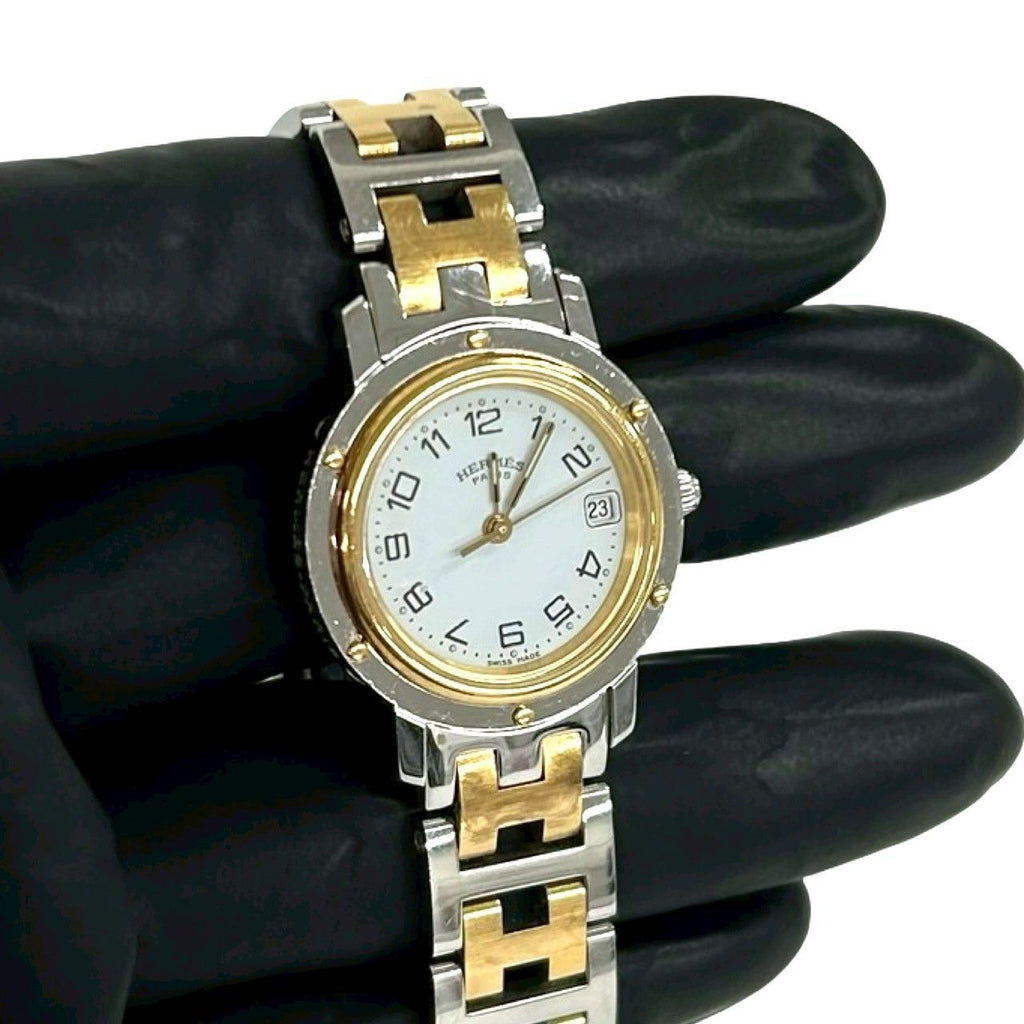 Hermes Clipper Stainless Steel Quartz Watch Wristwatch Silver Gold — view 4