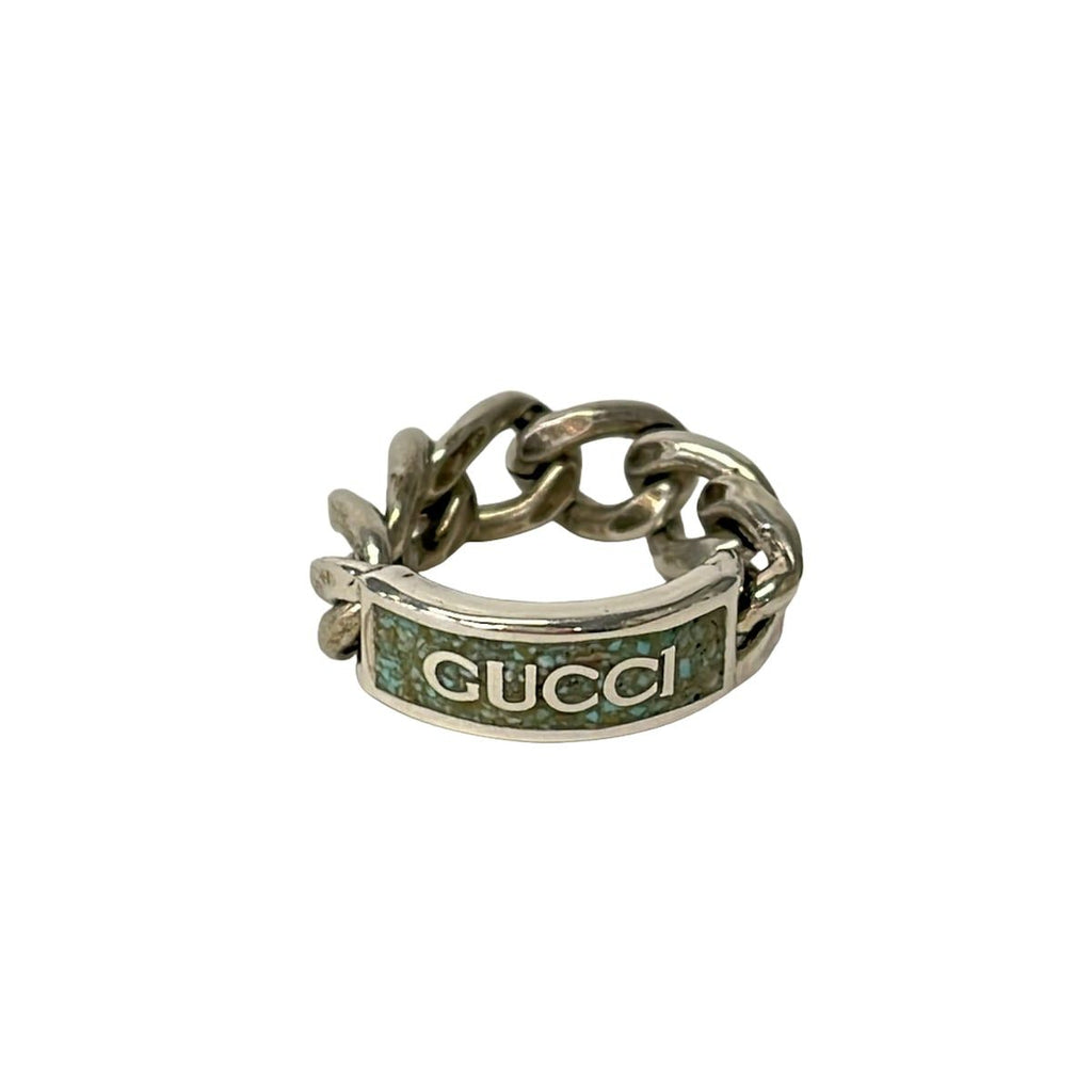 Gucci Ring Silver Light Blue Mosaic Chain