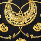 Hermes Carre 90 les Cavaliers D'or Yellow Gold Knight Scarf Black Silk — view 2