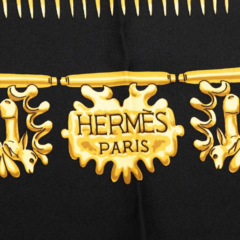 Hermes Carre 90 les Cavaliers D'or Yellow Gold Knight Scarf Black Silk — view 5