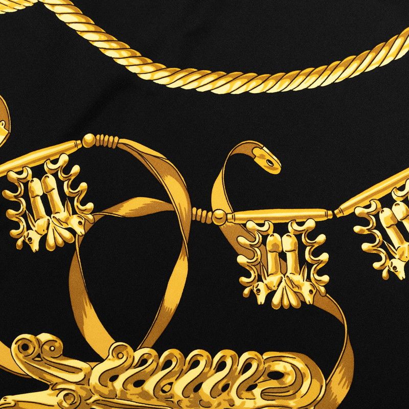 Hermes Carre 90 les Cavaliers D'or Yellow Gold Knight Scarf Black Silk — view 4