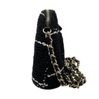 Chanel Shoulder Bag Tweed Chain CC Logo Black White Gold — view 3
