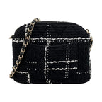 Chanel Shoulder Bag Tweed Chain CC Logo Black White Gold — view 2