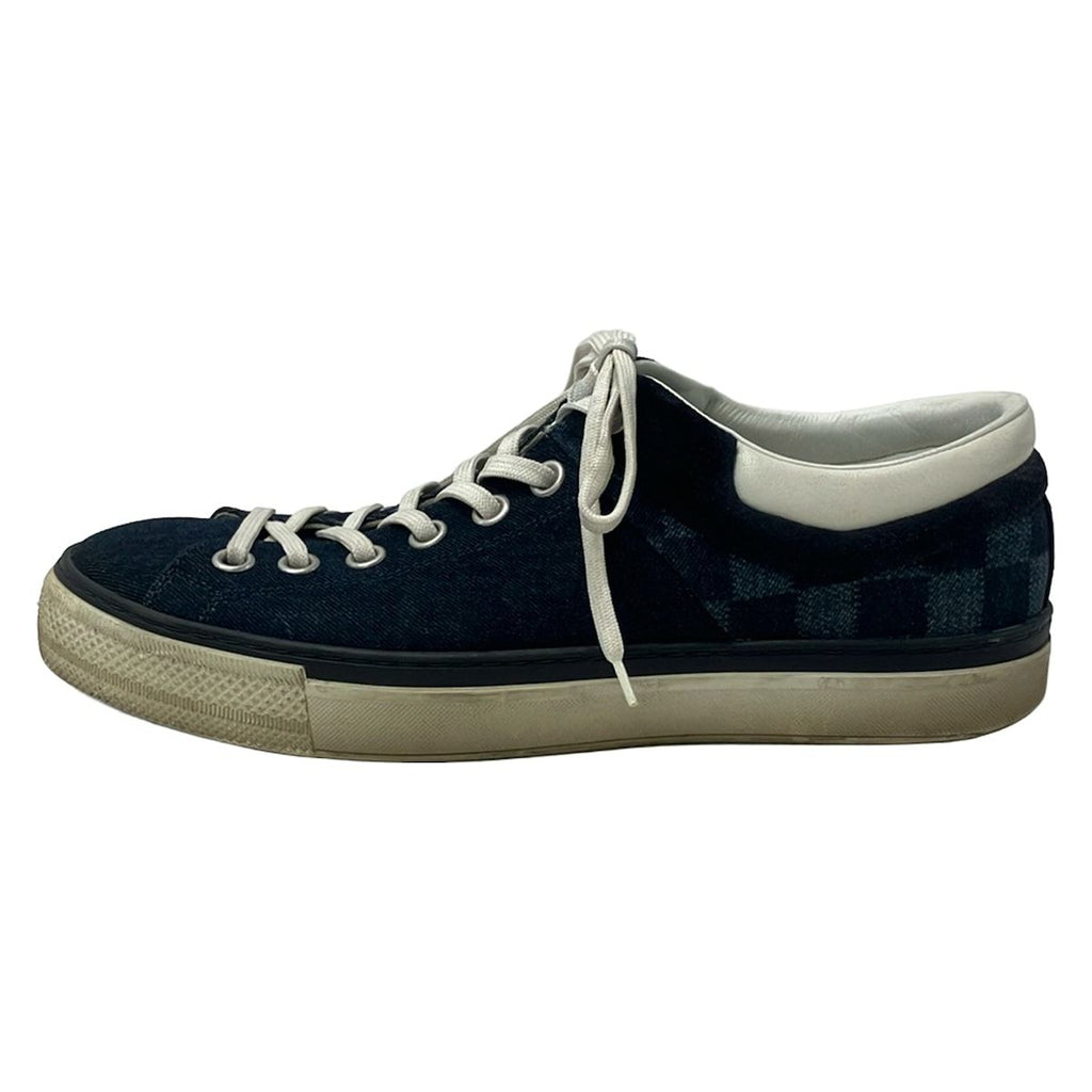 Louis Vuitton Sneakers 6.5 Dark Navy White Damier Pattern Leather